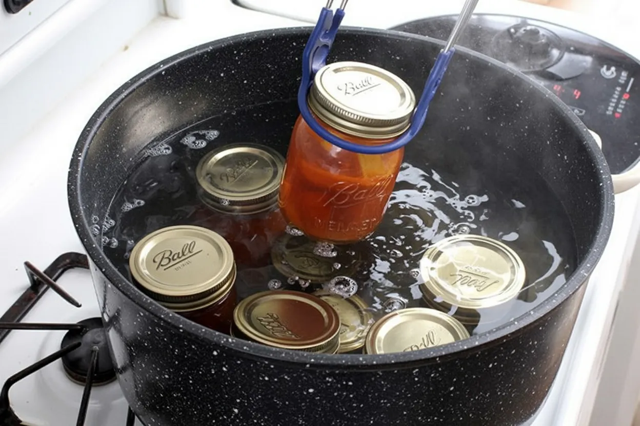 A photo of a water bath for canning on the stove